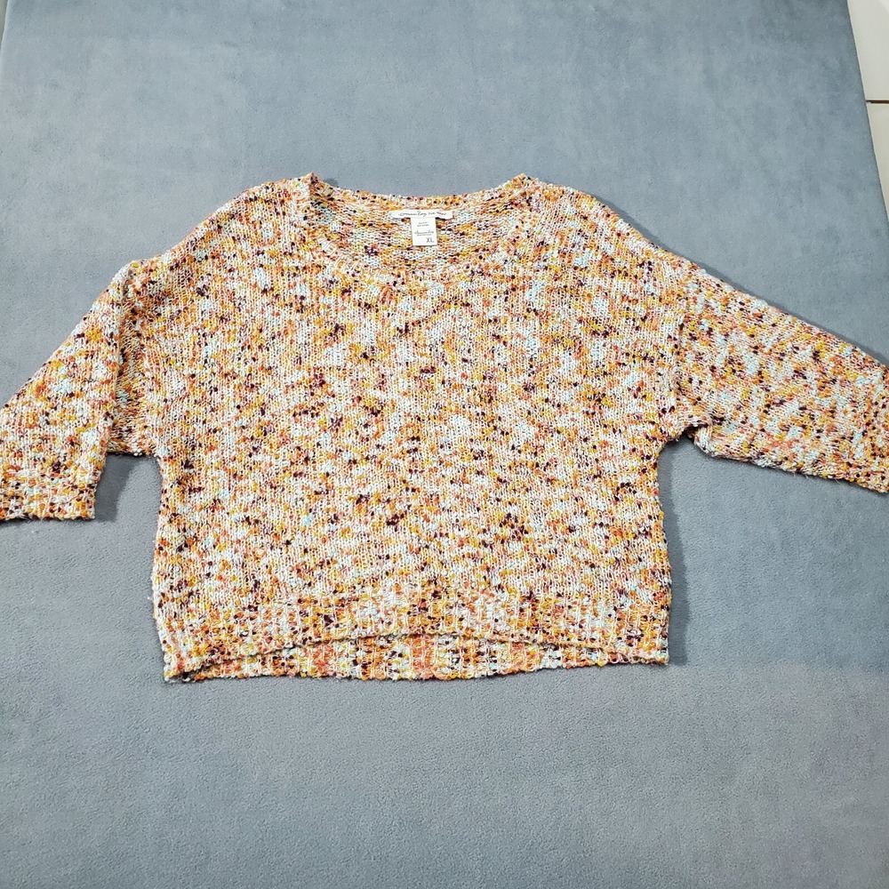 American Rag Cie Sweater Womens XL Orange Pink Confetti Knit 3/4 Sleeve Crop